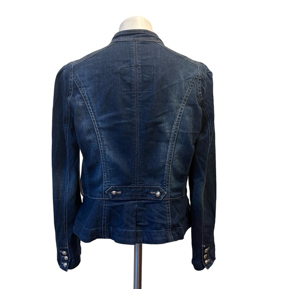 NWT White House Black Market Peplum Hem Military Inspired Jean Jacket, Sz 14 - Picture 5 of 16